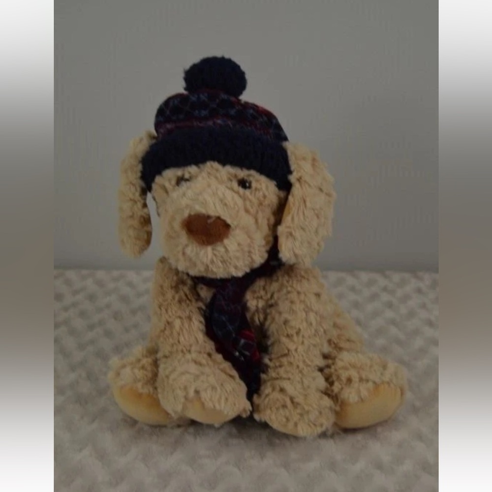 Gentle Treasures Puppy Dog Plush Stuffed Animal Toy Tan Wearing Hat Scarf GT